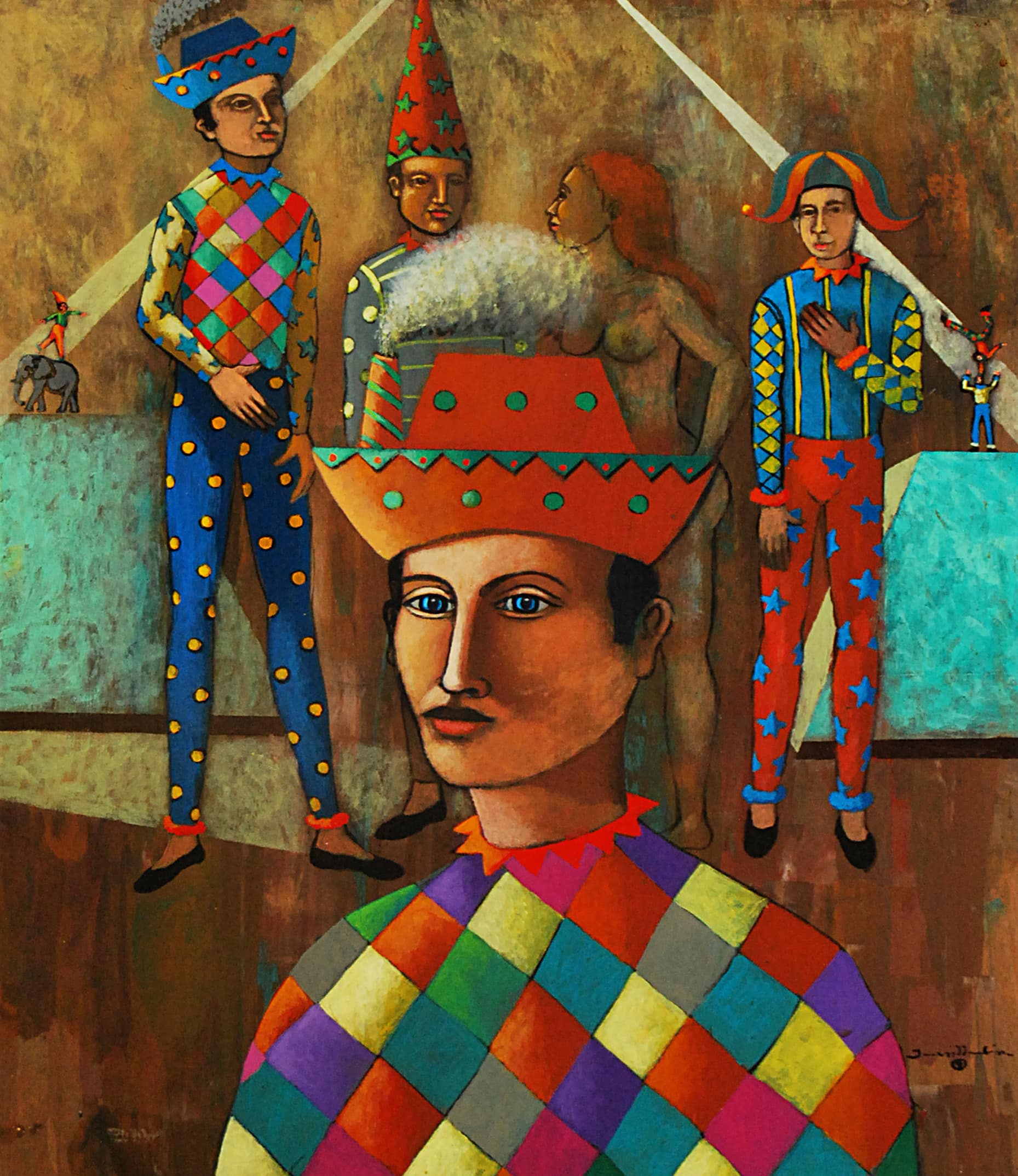 Desnudo en el circo — Juan Urbina, 2000. Oil on MDF.