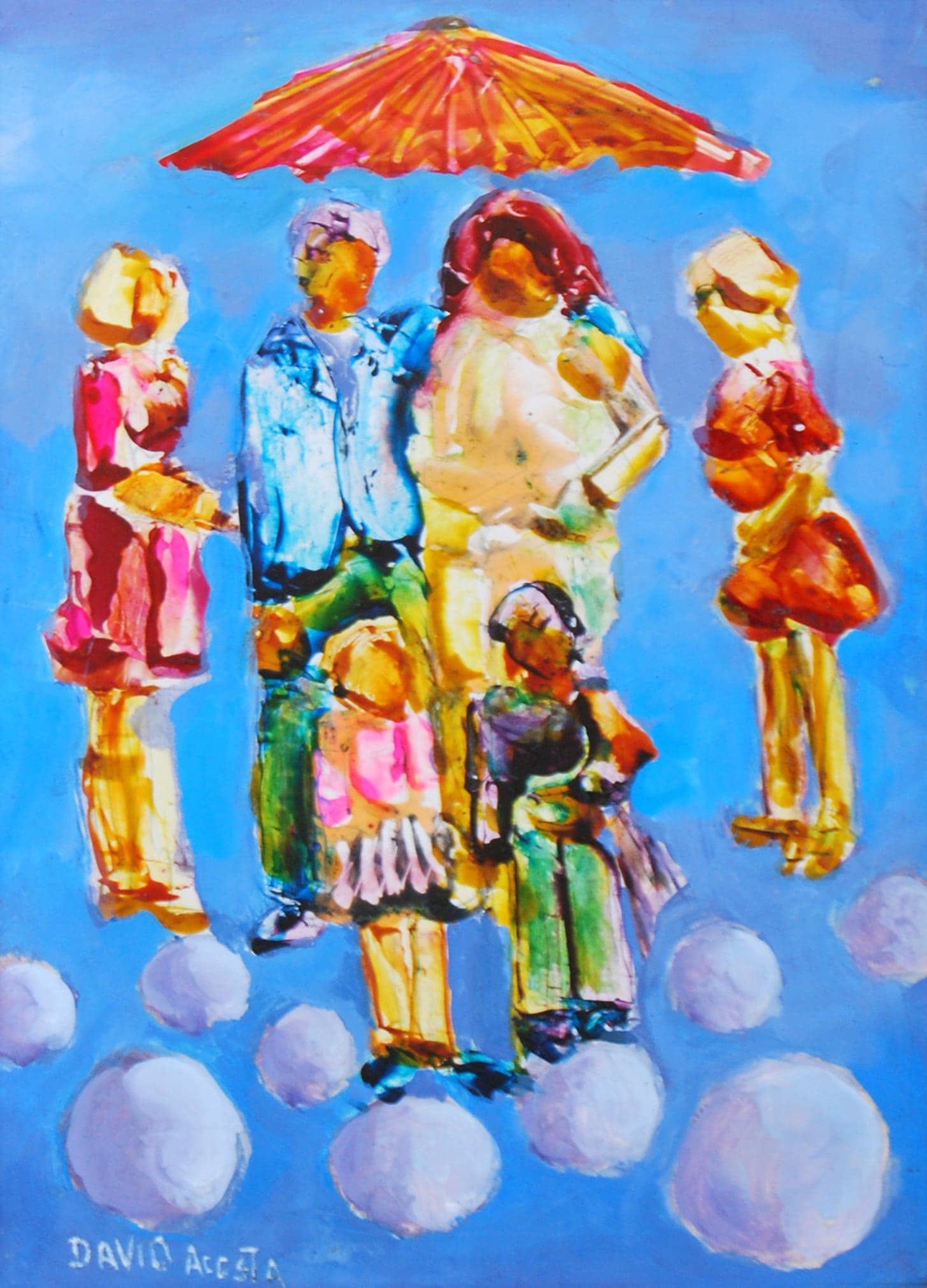 Familia flotante — David Acosta, Undated. Glass paint on card.